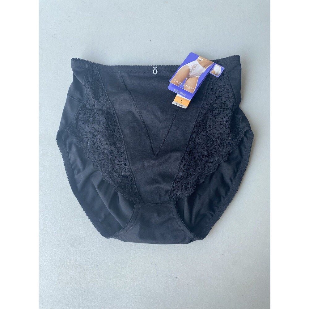 Cabernet Shapewear Women’s High Waist Brief Panty Black Lace Firm Control L NWT